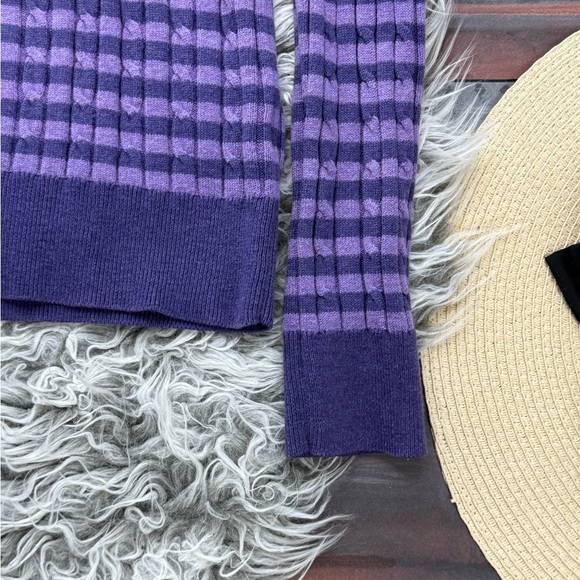 Talbots Cotton Blend Purple Striped Women's Lightweight Cable Knit Sweater - Picture 5 of 11